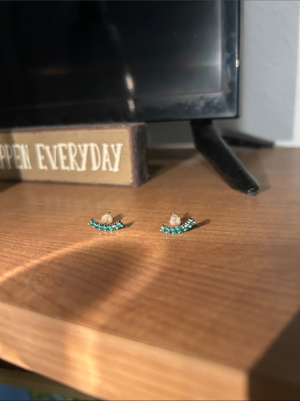 Turquoise Crystal Crescent Stud Earrings - Women